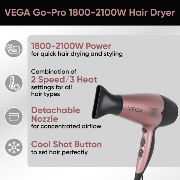Vega Hair Dryer | detachable Nozzle | For Men and Women Hair Dryer | - Image 4