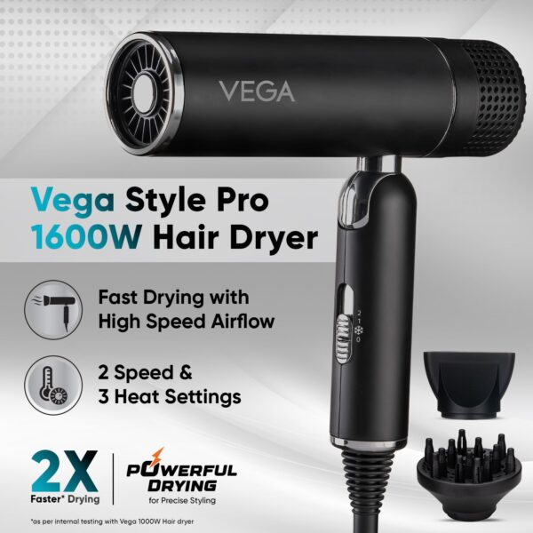 Vega Hair Dryer | Foldable Hair Dryer | 2 Heat 3 Speed Setting | - Image 2