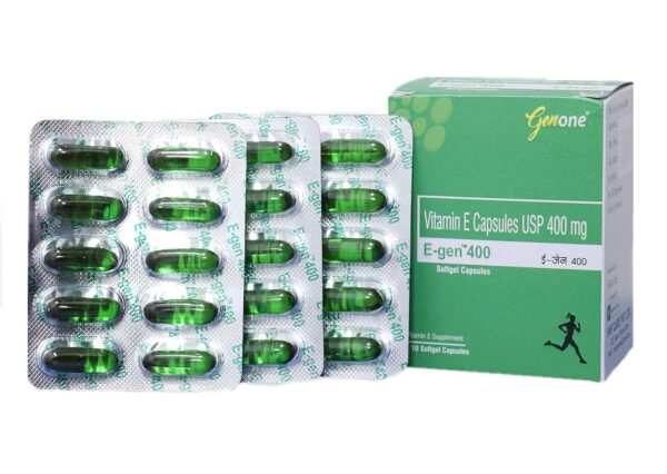 Genone E-Gen 400 Vitamin E Capsule provides essential nutrition for a glowing face, healthy skin, and strong hair.