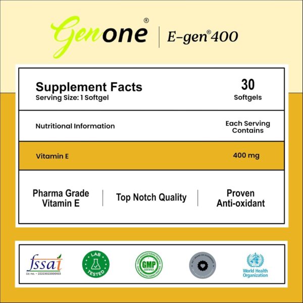 Genone E-Gen 400 Vitamin E Capsule provides essential nutrition for a glowing face, healthy skin, and strong hair. - Image 3