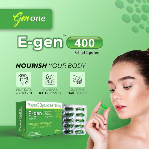 Genone E-Gen 400 Vitamin E Capsule provides essential nutrition for a glowing face, healthy skin, and strong hair. - Image 4