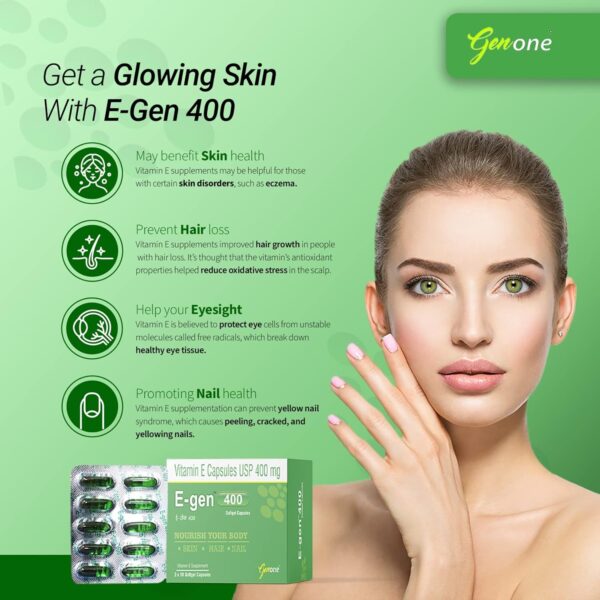 Genone E-Gen 400 Vitamin E Capsule provides essential nutrition for a glowing face, healthy skin, and strong hair. - Image 5