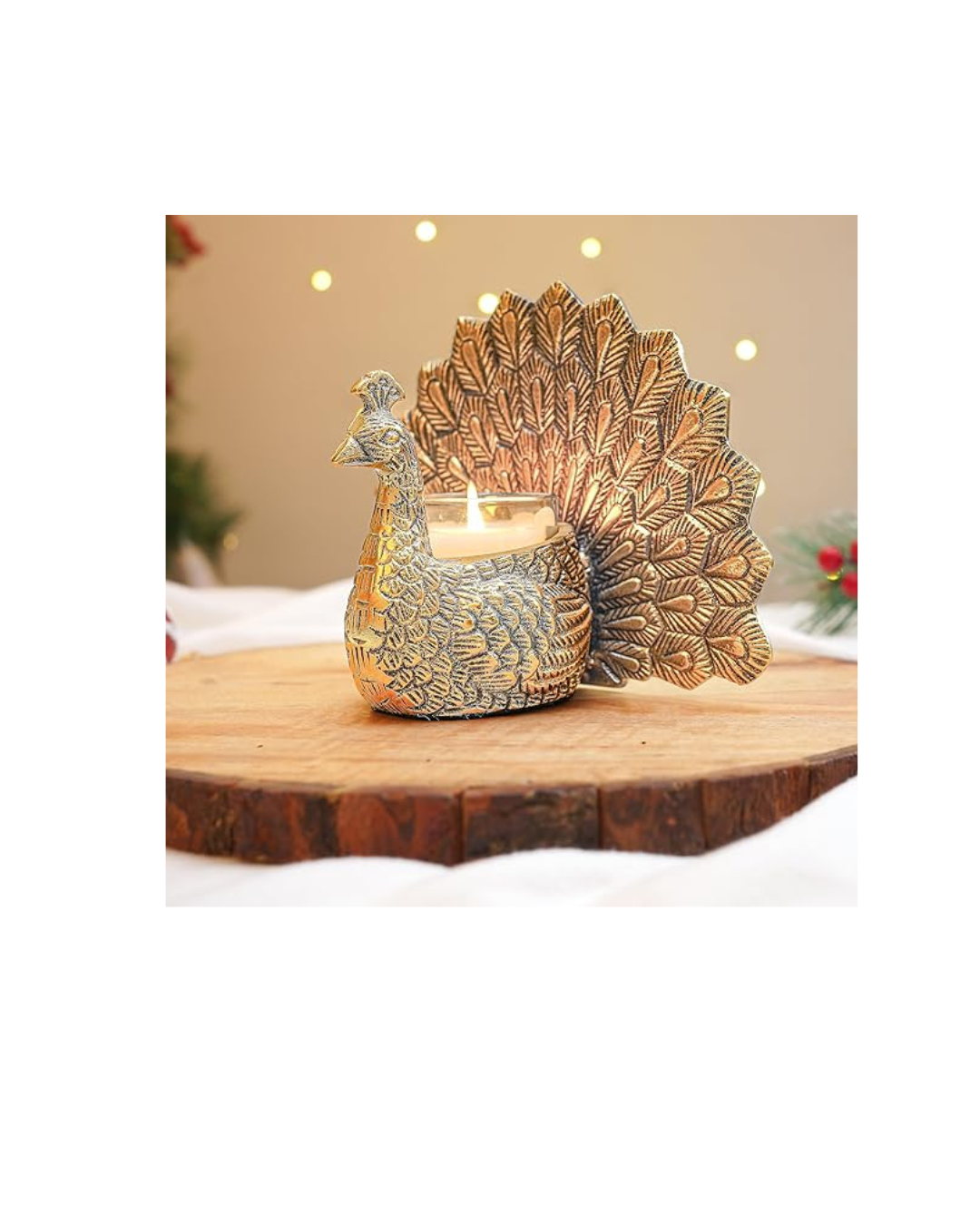 BEHOMA Metal Dancing Peacock Figurine Candle Holder with Scented Glass Votive Candle – a symbol of good luck, love, and elegance for your home décor.