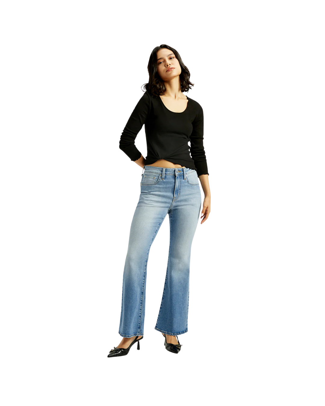 Blue Slim Flared Fit High Rise Jeans - Image 2